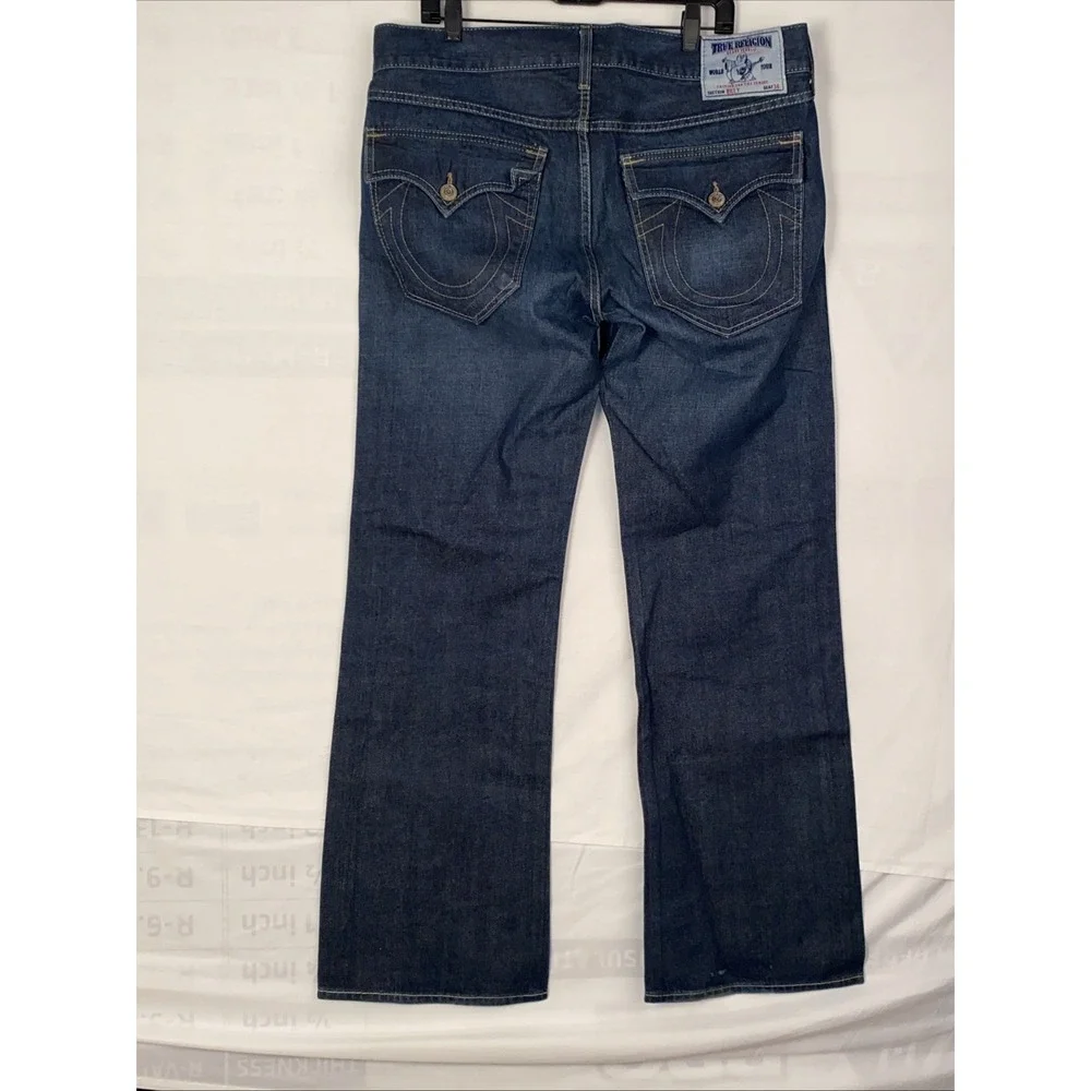 TRUE RELIGION BILLY BOOTCUT JEANS Mens 36x34 USA Made DARK Auburn Fine Stitching